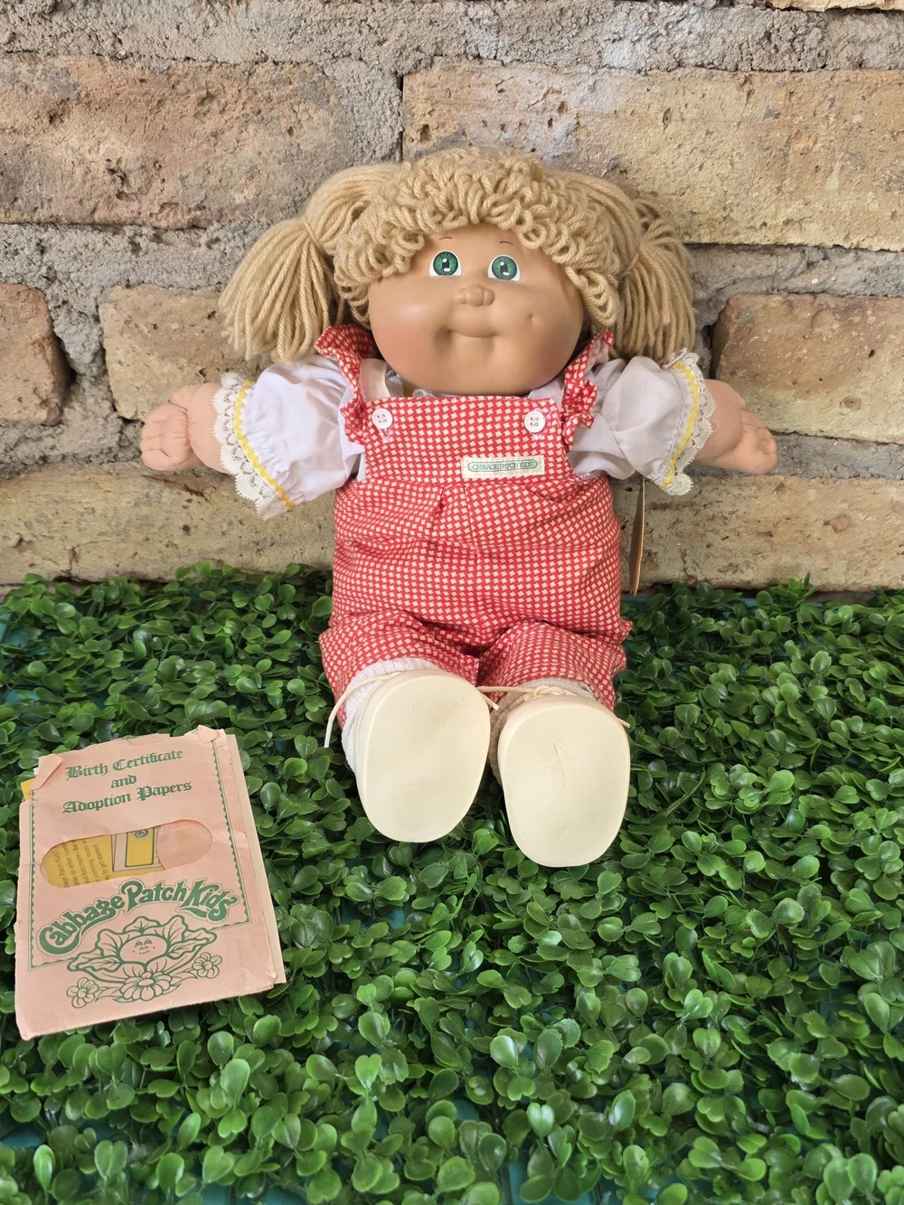 Vintage 1982 Cabbage Patch Kid Doll Red Gingham Outfit & Papers